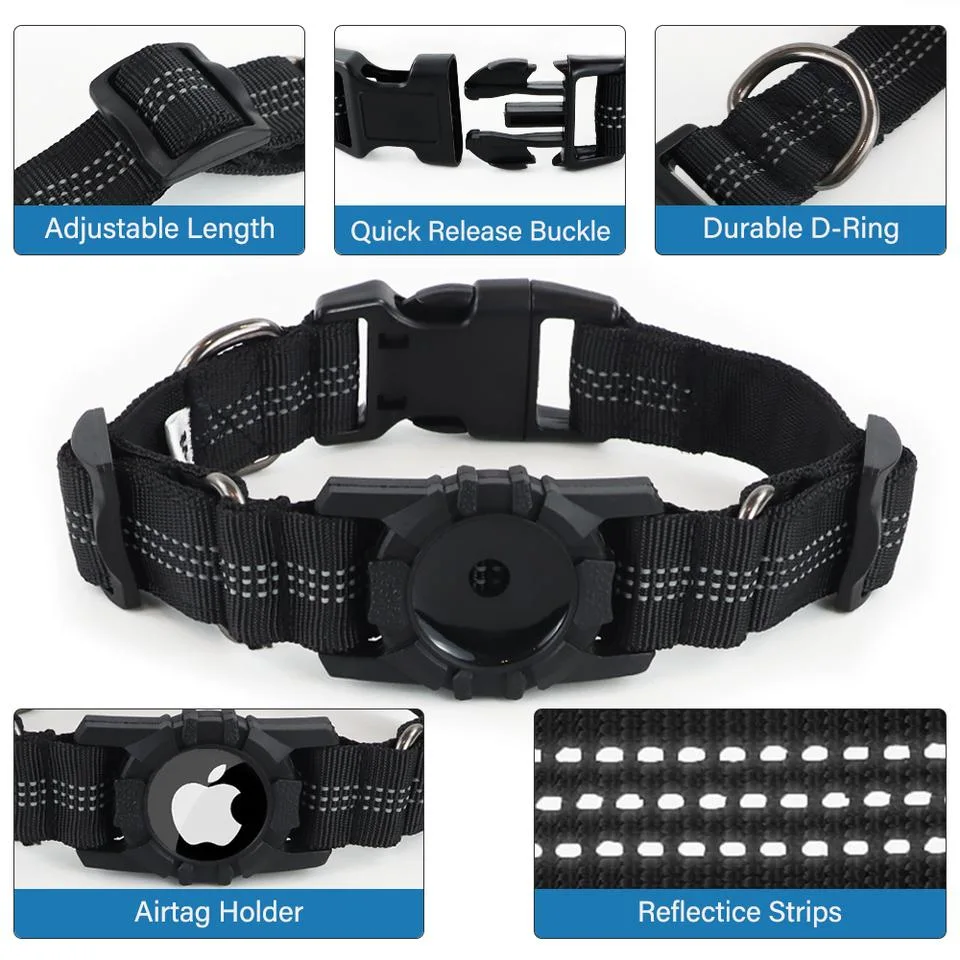 Pet High Quality Airtag Reflective Adjustable Nylon Custom Dog Collar Airtag Dog Collars Accessories Luxury
