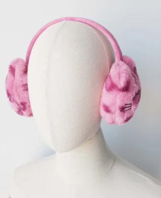 Pink Leopard Fur Embroidery Cat Decoration Earflap Flexible Retractable Earmuff
