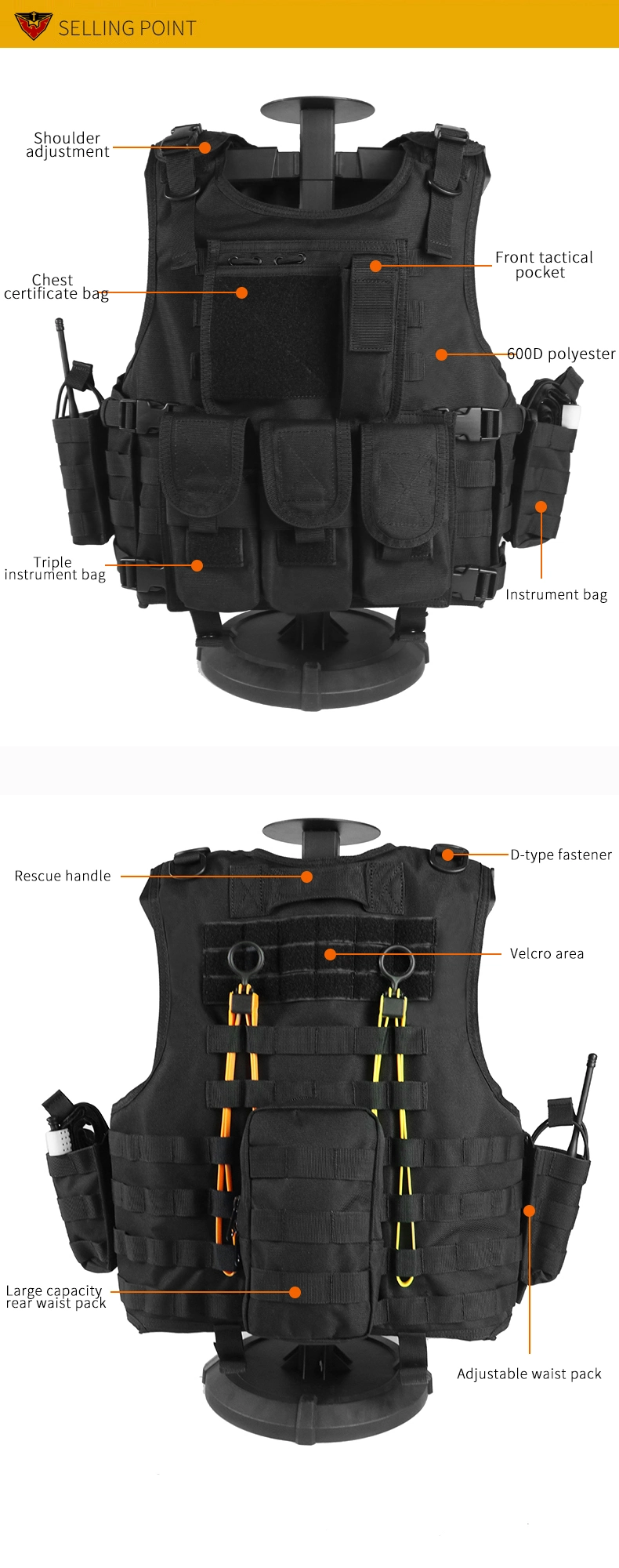 Quick-Release Safety Protective Equipment for Outdoor Military Training Black Camouflage Tactical Vest