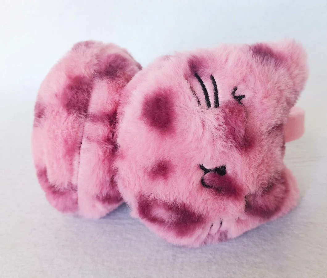 Pink Leopard Fur Embroidery Cat Decoration Earflap Flexible Retractable Earmuff