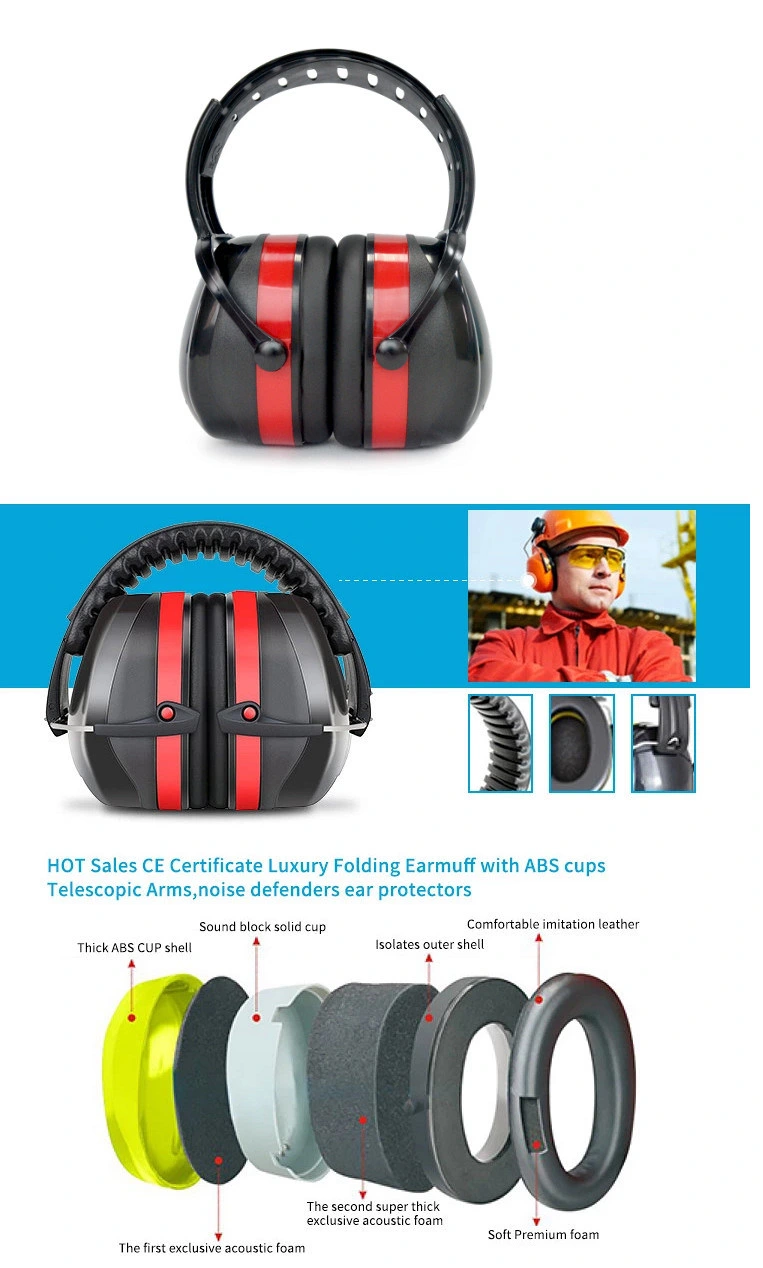 Ce En352-1 Certification Comfortable ABS Folding Headband Earmuffs